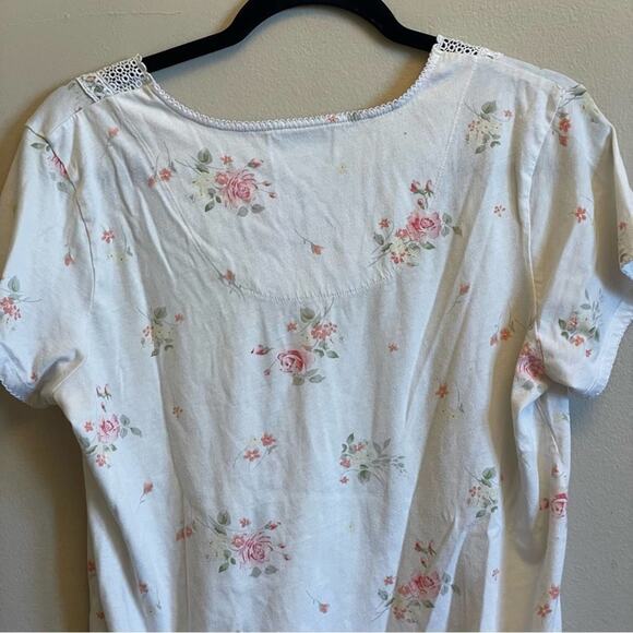 Oscar de la Renta M short sleeve t-shirt lace floral off-white - Picture 6 of 7